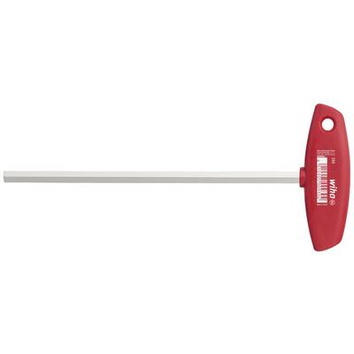 Rot-Schlüssel mit T-Griff und sechseckiger Metallstange. Markierung 'wiha' auf rotem Griff. Werkzeug, hauptsächlich für Schraubarbeiten.