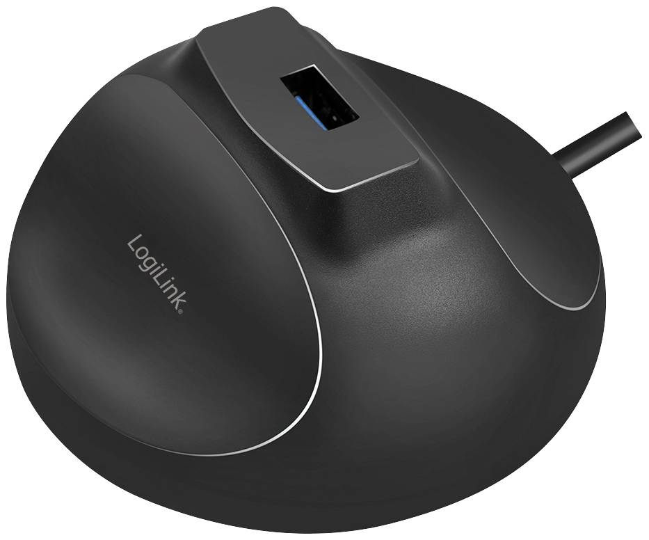 Schwarzes LogiLink Schreibtisch-Kabelmanagement mit USB-Anschluss, zur praktischen Organisation von Kabeln und Geräten auf dem Tisch.