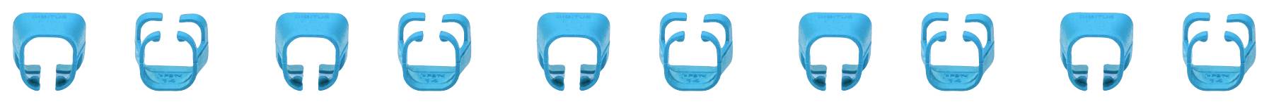 Reihe von neun blauen Telefonhörersymbolen auf weißem Hintergrund. Symbole sind dekorativ und heben Kommunikation hervor.