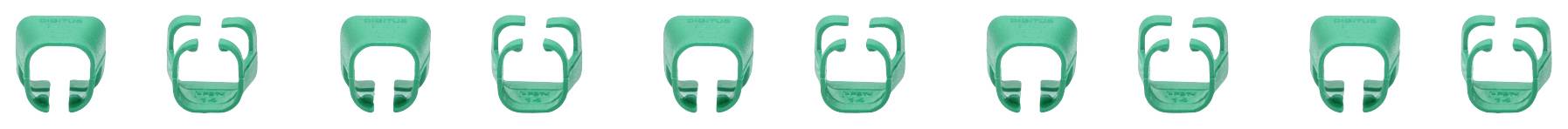 Neun grüne Icons in einer Reihe, die Zahnarztstühle darstellen.