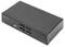 Eine schwarze KVM-Switch-Box mit vier Umschalttasten und einem USB-Anschluss an der Vorderseite, Markenlogo links oben.