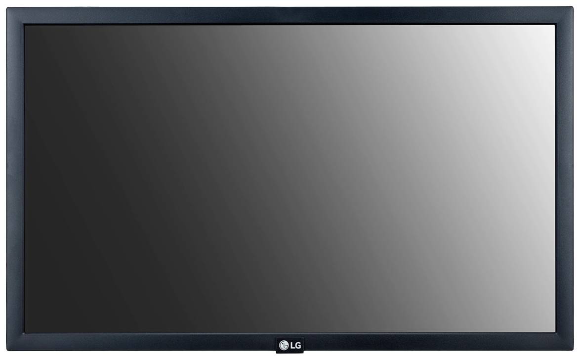 Ein schwarzer Flachbildschirm von LG zeigt keinen Inhalt.