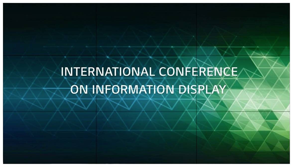 Text auf grün-blauem geometrischen Hintergrund: 'International Conference on Information Display'.