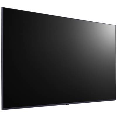 Ein großer, schwarzer Flachbildfernseher mit ausgeschaltetem Bildschirm steht schräg und nimmt fast das gesamte Bild ein.