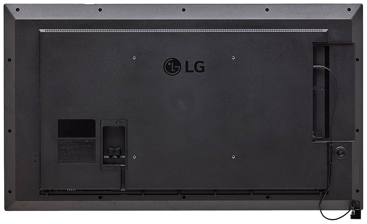 Rückansicht eines LG-Flachbildfernsehers mit sichtbaren Anschlüssen und Montagepunkten.