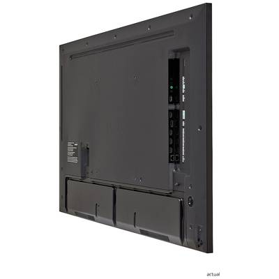 Rückansicht eines schwarzen Flachbildfernsehers mit mehreren HDMI- und USB-Anschlüssen auf der rechten Seite.