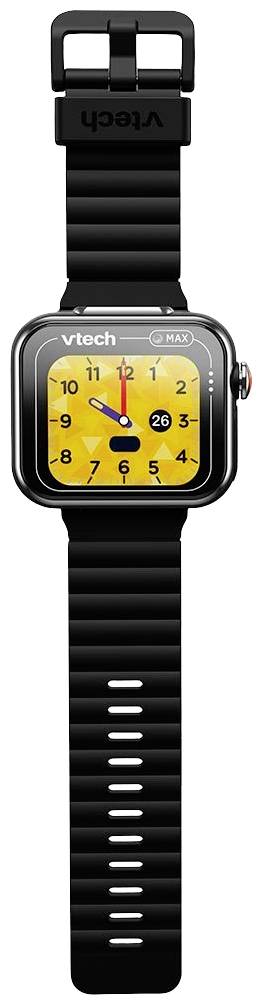 Eine schwarze digitale Kinder-Smartwatch mit gelbem Zifferblatt zeigt die Uhrzeit an.