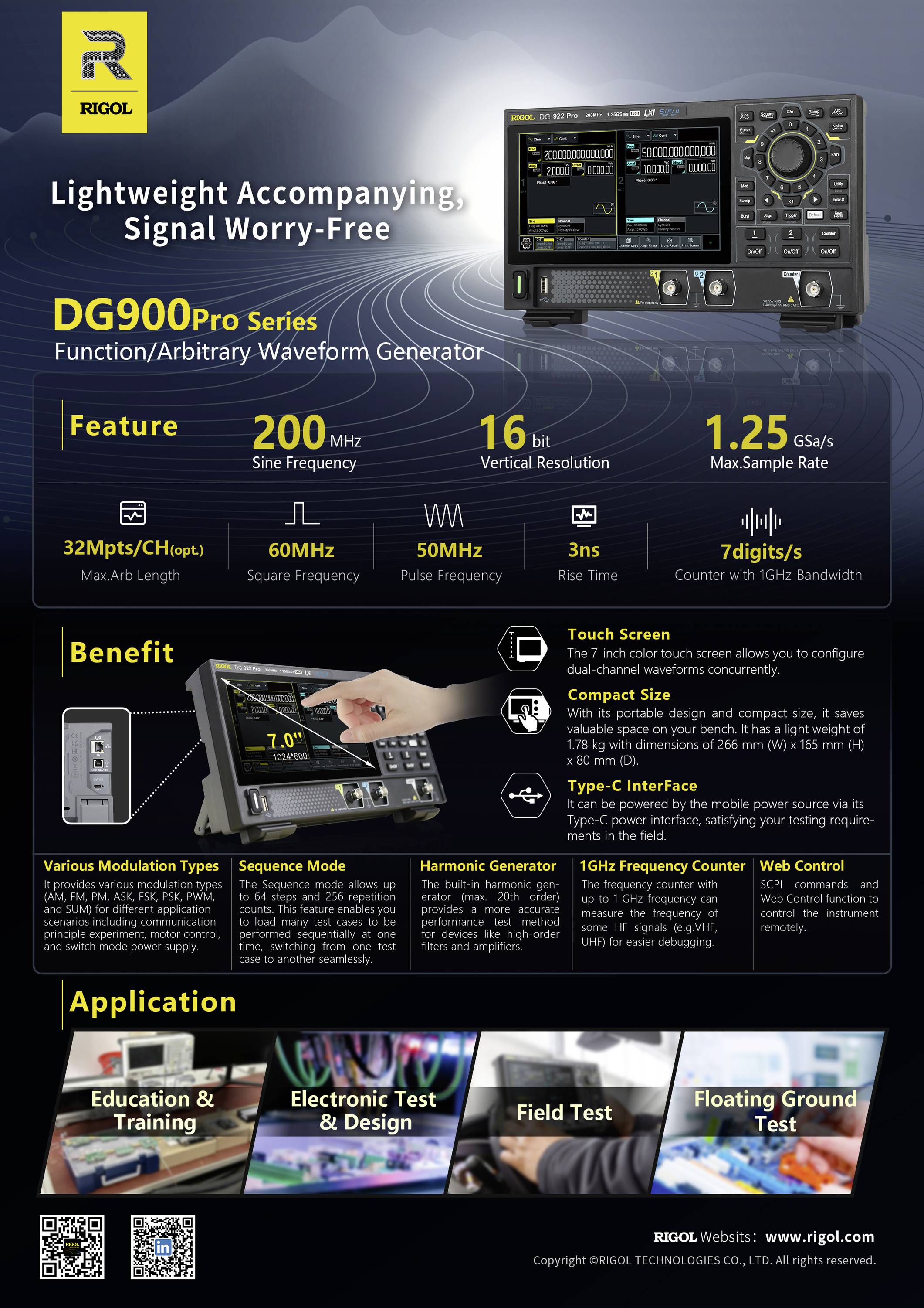 Rigol DG922 Pro Funktionsgenerator netzbetrieben 1 µHz - 200 MHz 2-Kanal Sinus, Rechteck, Rampe, Puls, Arbiträr-4