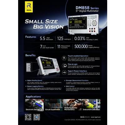 Rigol DM858 Tisch-Multimeter digital CAT I 1000 V, CAT II 300 V Anzeige (Counts): 500000-11