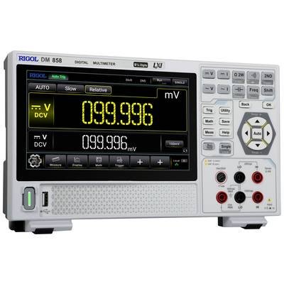 Digitalmultimeter mit großem Display zeigt Messwert '099.996 mV' an. Verschiedene Knöpfe und Optionen für Messfunktionen sichtbar.