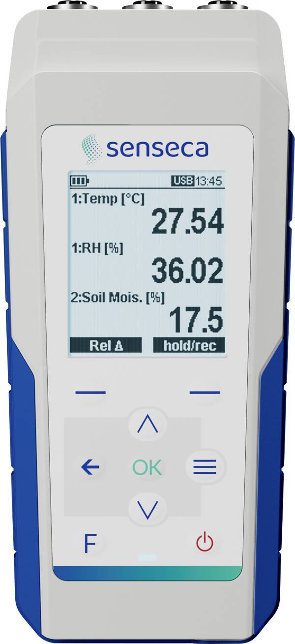 Senseca 486137 PRO D05.3 Multi-Datenlogger Messgröße Temperatur, Luftfeuchtigkeit, Luftdurchsatz, Druck, Beleuchtungsstärke, CO2, VOC, Windgeschwindigkeit