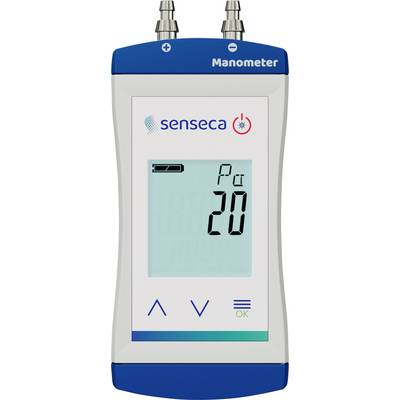 Tragbares Manometer-Gerät mit einem digitalen Display, das '20' anzeigt. Es verfügt über zwei Anschlüsse an der Oberseite und Tasten zur Navigation.