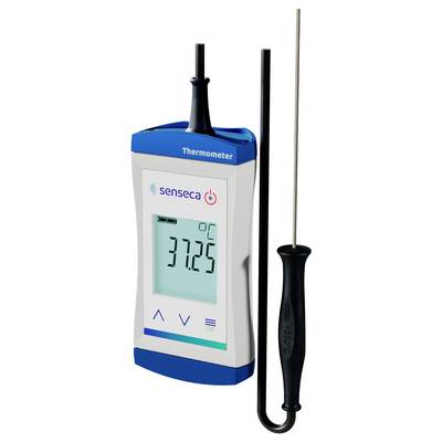 Ein digitales Thermometer mit einer Anzeigetemperatur von '37,25 °C'. Die Marke heißt 'senseca' und verfügt über eine angeschlossene Messsonde.