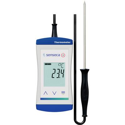 Digitales Thermometer mit 23,4°C angezeigt, Markenname 'Senseca' auf dem Display. Ausgestattet mit einer Messsonde und Tasten zur Temperatureinstellung.