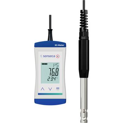 Ein digitales EC-Messgerät, das '76,0' für die Leitfähigkeit und '23,4 °C' für die Temperatur anzeigt, mit einer angeschlossenen Messsonde auf der rechten Seite.