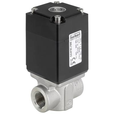 Ventil mit schwarzem Gehäuse und Metallunterbau. Etikett mit Markenname und technischen Spezifikationen auf der Seite.