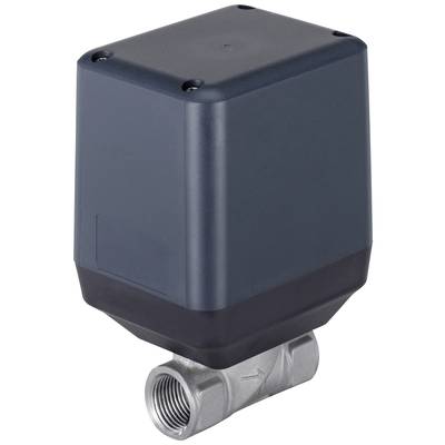 Ein elektrisches Ventil mit einem metallenen Gewindeanschluss und einem robusten, rechteckigen Gehäuse, das für Flüssigkeitssteuerung verwendet wird.