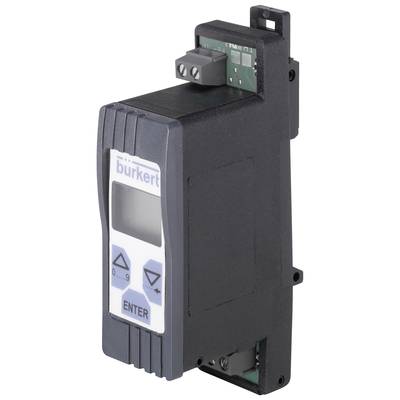 Schwarze elektronische Steuerungskomponente mit Display, Tasten für Einstellungen und Aufschrift 'burkert'.
