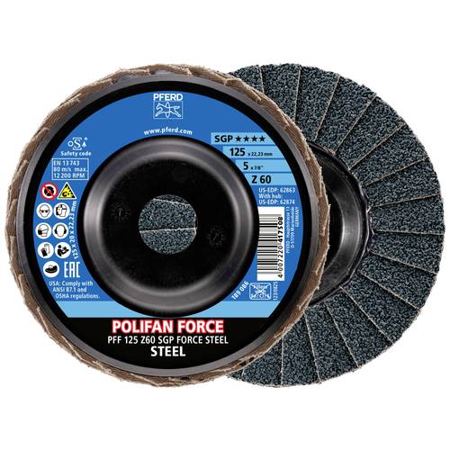 Thumbnail - PFERD TOOLS 67688126 Fächerschleifscheibe Durchmesser 125 mm Bohrungs-Ø 22.23 mm Edelstahl, Stahl 10 St.