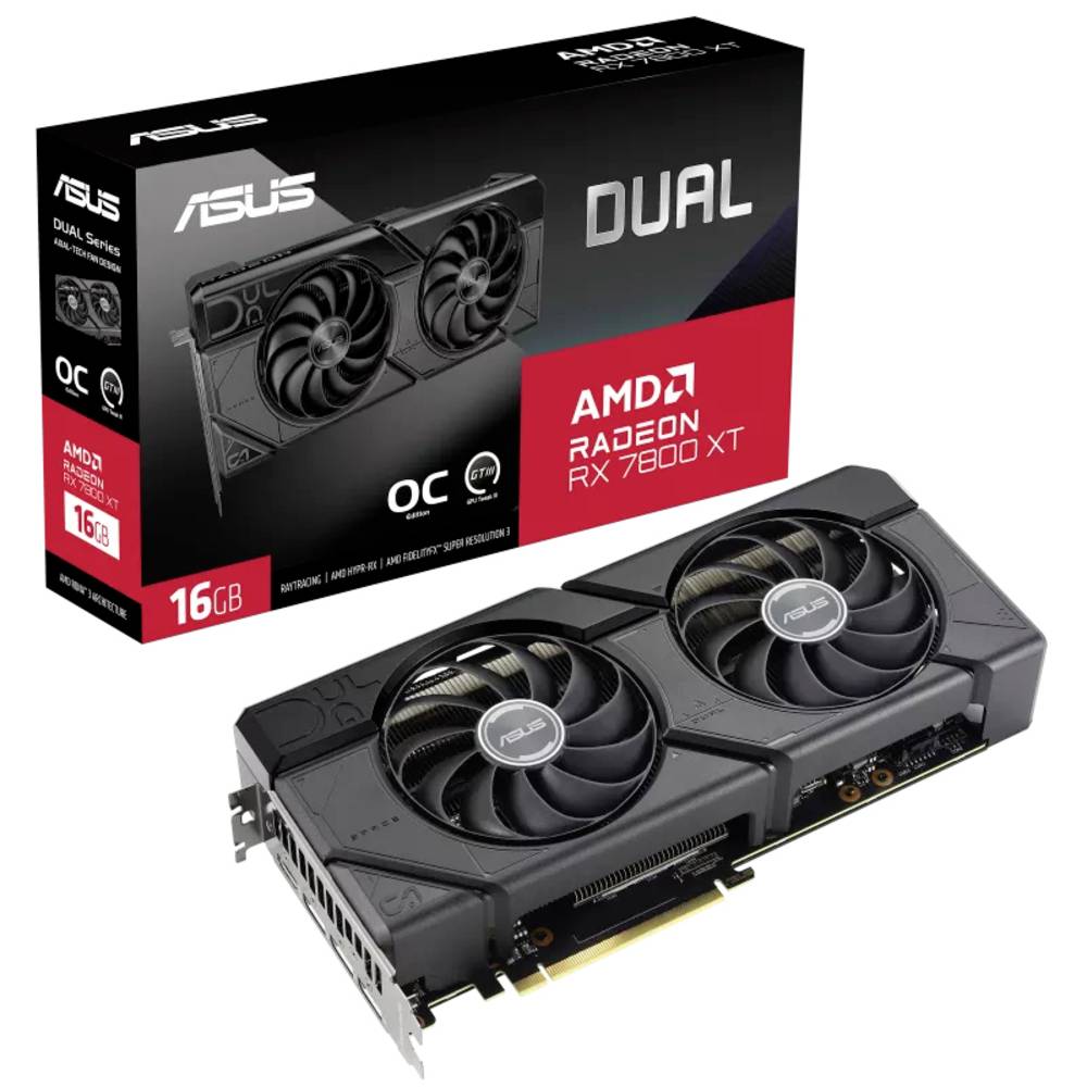 Asus Videokaart AMD Radeon RX 7800 XT Dual OC 16 GB GDDR6-RAM PCIe x16 HDMI, DisplayPort