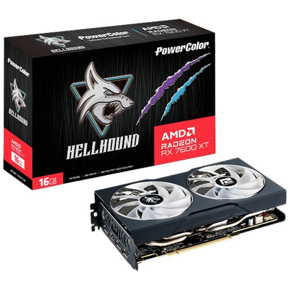 Powercolor AMD Radeon RX 7600 XT Videokaart Hellhound 16 GB GDDR6-RAM PCIe x16 HDMI, DisplayPort RGB-verlichting , Overclocked