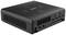 Schwarzer Mini-PC mit mehreren Anschlüssen, darunter HDMI und Ethernet, auf der Rückseite. Lüftungsschlitze an den Seitenwand.