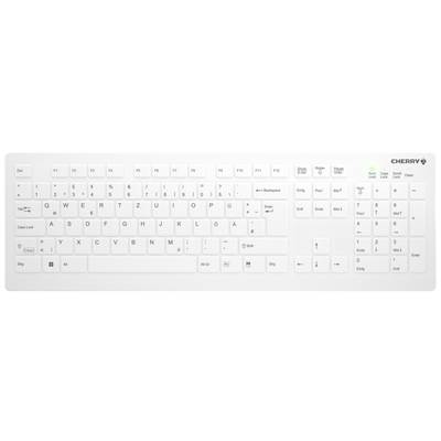 Weiße Computer-Tastatur mit deutschem QWERTZ-Layout, normalen Funktionstasten und numerischem Tastenfeld.