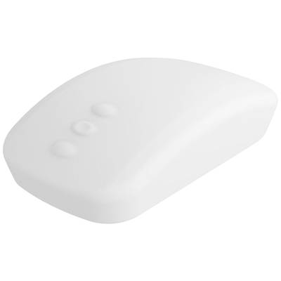 Weiße Computermaus mit drei runden Tasten oben, schlichtes, minimalistisches Design.