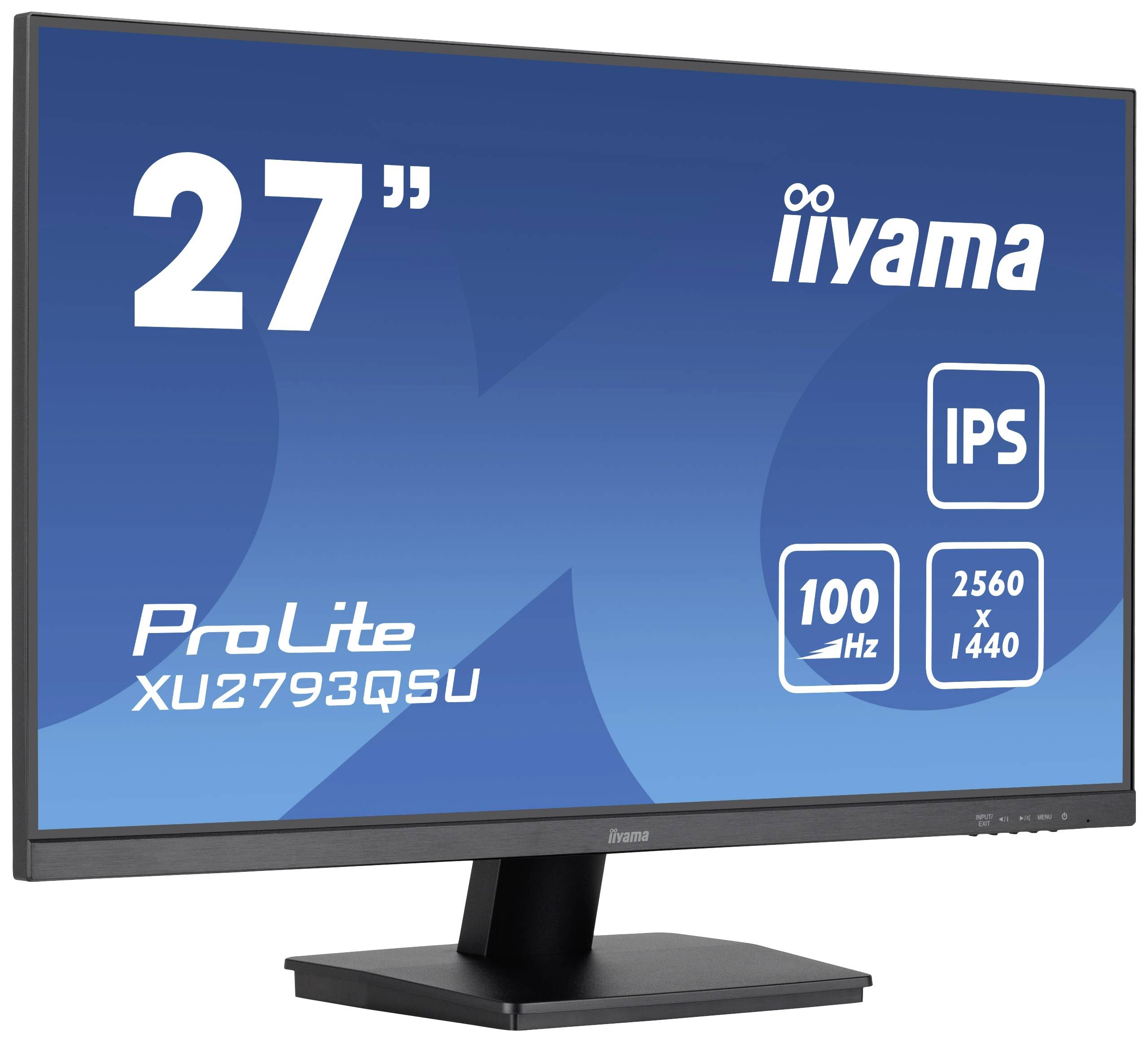 iiyama ProLite Monitor mit 27 Zoll Bildschirmgröße, IPS-Panel, 100Hz Bildwiederholrate, und 2560 x 1440 Auflösung.