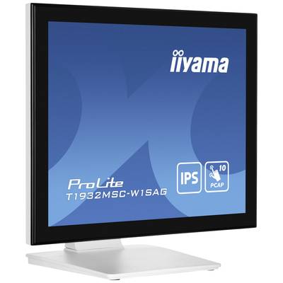 Ein Computerbildschirm der Marke iiyama zeigt das Modell 'ProLite T1932MSC-W1SAG'. Der Bildschirm unterstützt IPS und kapazitive Multitouch-Bedienung mit 10 Punkten.