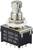 Druckschalter mit metallischem Druckknopf, zeigt Spezifikationen an: 'AC 250V 2A, AC 125V 4A, DC 30V 4A'.