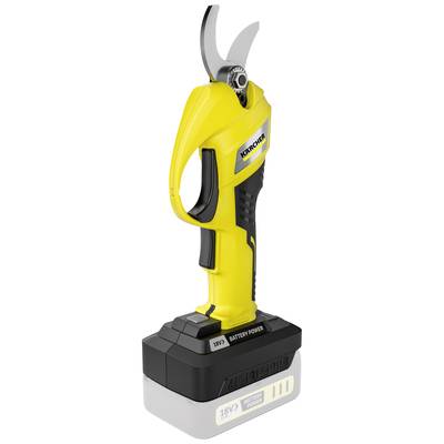 Gelbe elektrische Astschere mit ergonomischem Griff und Akku von einer bekannten Marke. Ideal für präzises und müheloses Schneiden.