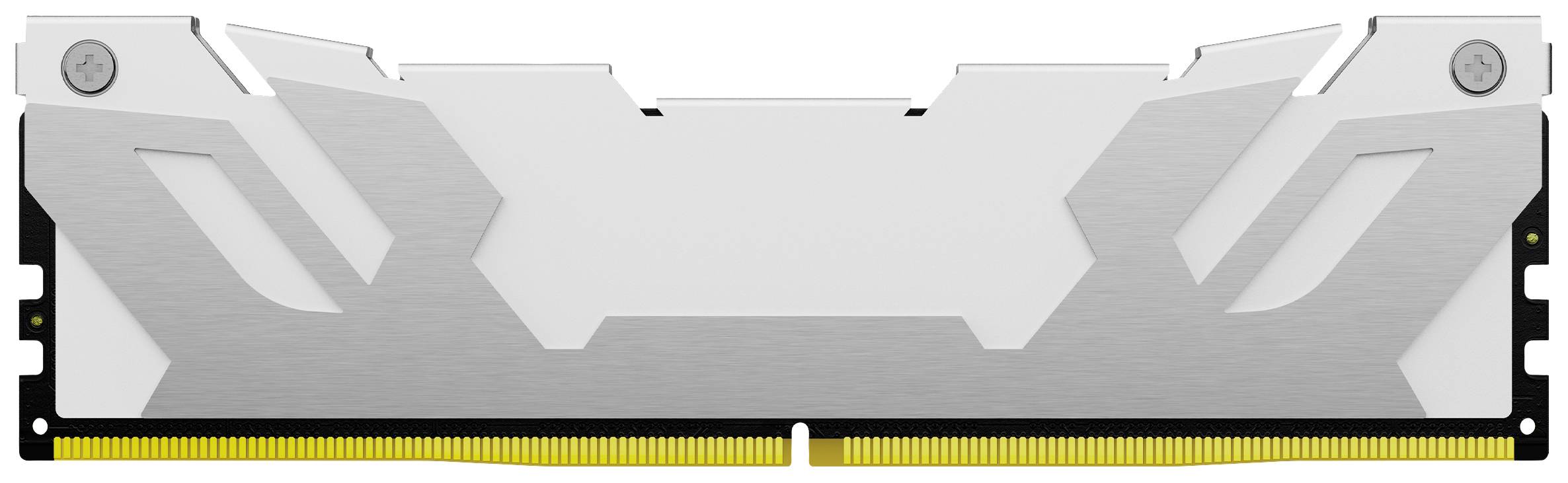 Silberner RAM-Stick mit detailliertem Kühlkörper-Design. Verwendet in Computern für schnellen Zugriff auf Daten.