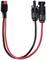 Ein schwarzer und ein roter Solarkabel-Adapter mit zwei Anschlüssen ist auf weißem Hintergrund abgebildet.