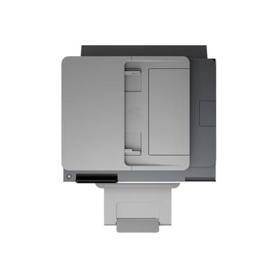 Ein moderner Drucker von oben gesehen, mit Papierzufuhr und Ausgabefach. Geeignet für Büroumgebungen.