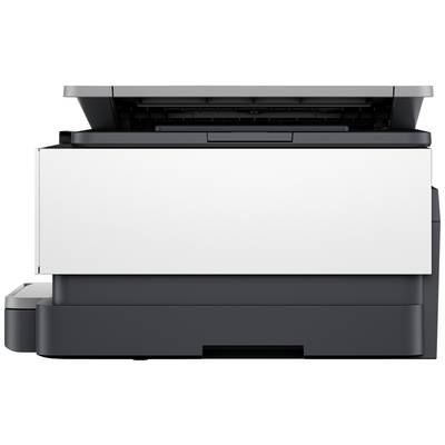 Ein moderner Multifunktionsdrucker mit offenem Scannerdeckel, geeignet für Drucken, Scannen und Kopieren in einem Büro.