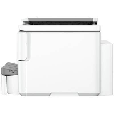Ein weißer Multifunktionsdrucker in seitlicher Ansicht. Oben ist ein Dokumenteneinzug zu sehen, links ein Ausgabefach.