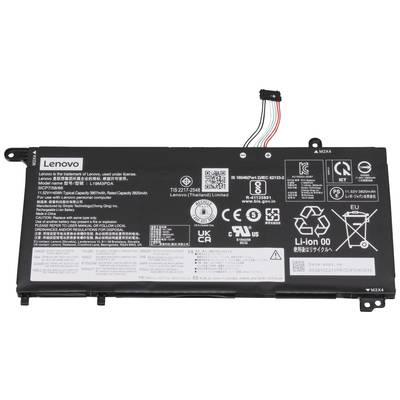 Laptop-Akku der Marke Lenovo mit Logos, Spezifikationen und Warnhinweisen auf der Vorderseite. Modellnummer L16M4PB0, 15.36V, 3480mAh.