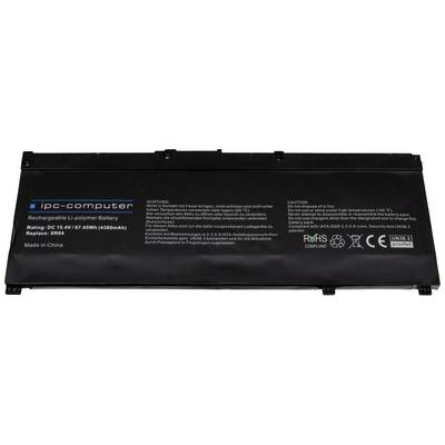 Rechteckiger, schwarzer Lithium-Polymer-Akku von ipc-computer. Aufschrift: 'Rechargeable Li-polymer Battery', 4380mAh, 14,8V.