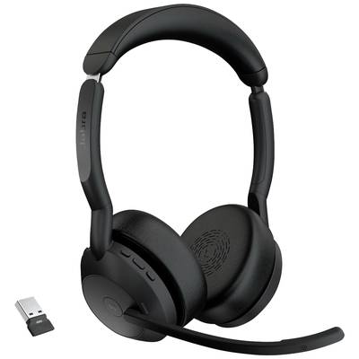 Jabra Evolve2 55 MS Stereo Computer  On Ear Headset Bluetooth® Stereo Schwarz Noise Cancelling, Mikrofon-Rauschunterdrüc