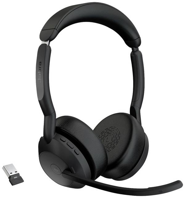 Jabra Evolve2 55 MS Stereo On Ear Headset Bluetooth® Stereo Schwarz Noise Cancelling, Mikrofon-Rauschunterdrückung Headset, Mikrofon-Stummschaltung, Lautstärkeregelung Computer