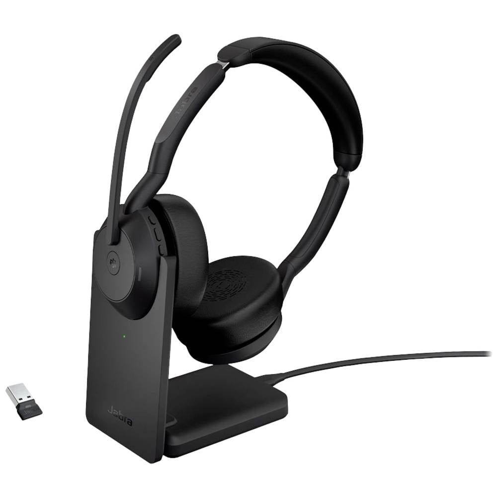 Jabra Evolve2 55 MS Stereo On Ear koptelefoon Computer Bluetooth Stereo Zwart Ruisonderdrukking (microfoon), Noise Cancelling Headset, Microfoon uitschakelbaar