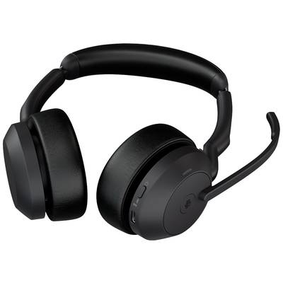 Schwarzes Over-Ear-Headset mit Mikrofonarm, geeignet für Telefonkonferenzen und Musik.