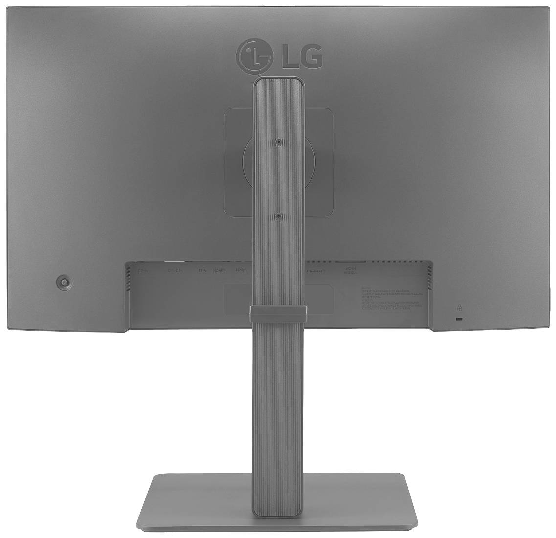 Rückseite eines LG-Monitors mit verstellbarem Standfuß.