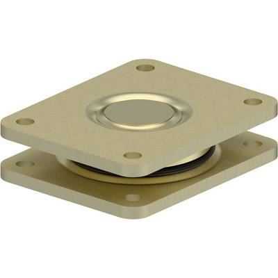 Messinglagerplatte mit runder Erhebung in der Mitte. Zwei quadratische Platten, die durch einen schwarzen Ring verbunden sind.