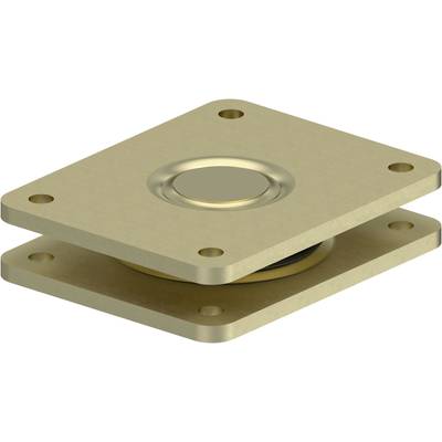 Zwei quadratische Metallplatten mit abgerundeten Ecken, die durch eine zylindrische Struktur in der Mitte verbunden sind.