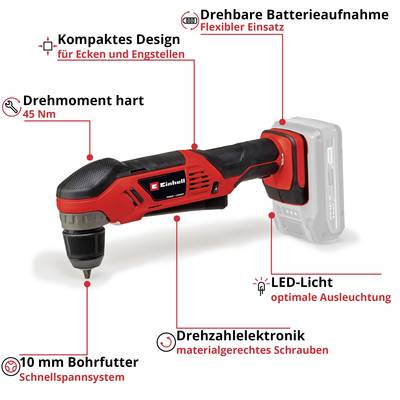 Akkubohrmaschine mit Drehmomentanzeige 45 Nm, Kompaktes Design, Drehbare Batterieaufnahme, 10 mm Bohrfutter und LED-Licht.