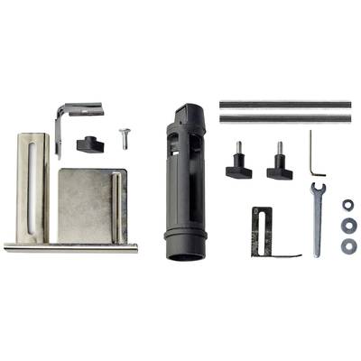 Montagewerkzeuge für Fahrradkette: Metallhalterungen, Kunststoffkomponenten, Schrauben und Inbusschlüssel.