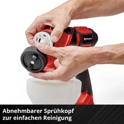 Person zeigt abnehmbaren Sprühkopf eines Geräts zur einfachen Reinigung.
