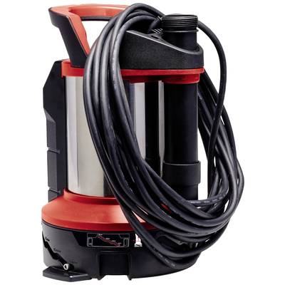 Tauchpumpe mit rot-schwarzem Gehäuse, umgeben von schwarzem Kabel. Geeignet für das Abpumpen von Wasser in Kellern oder Gärten.